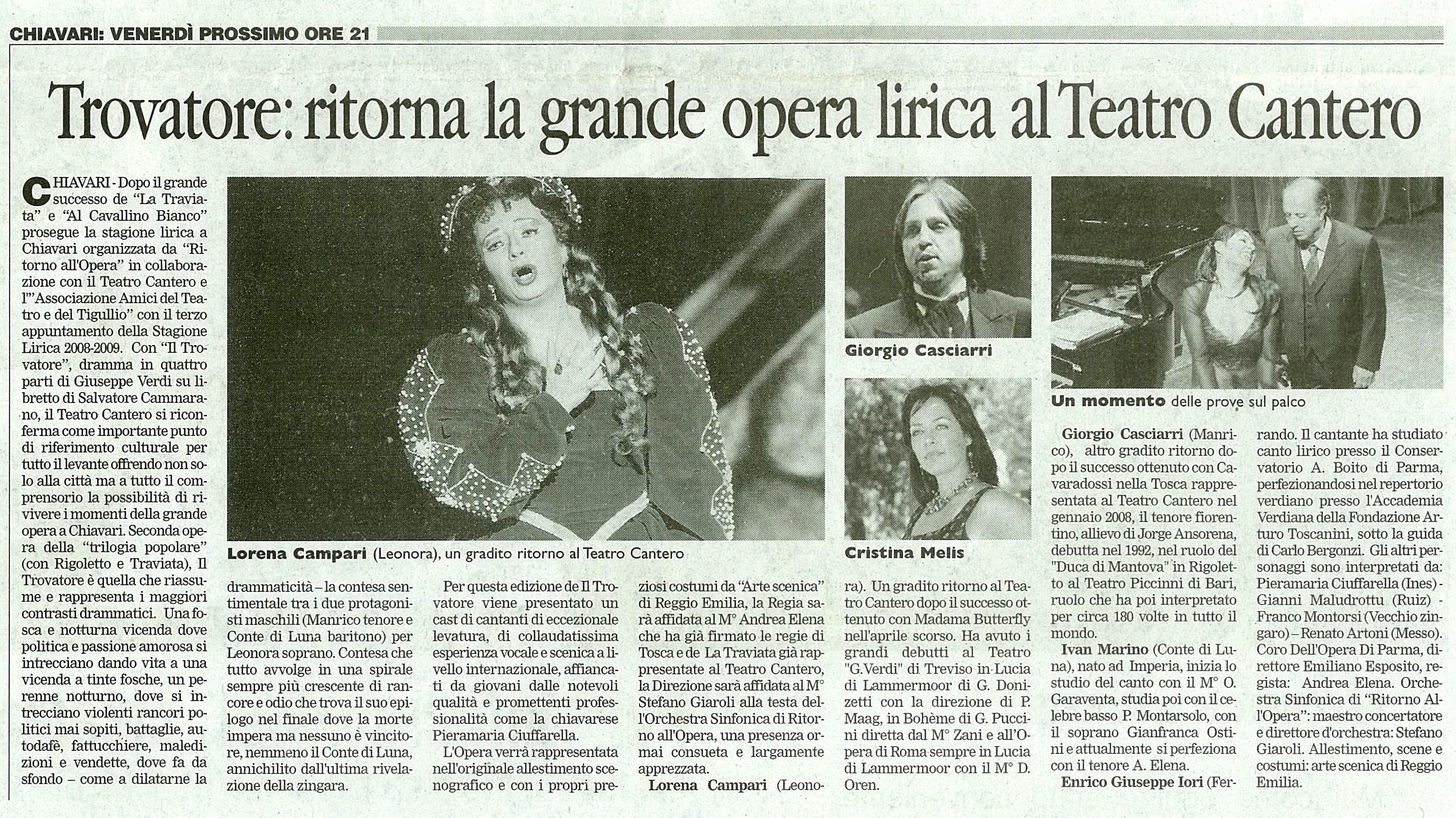 16.01.2009 – IL SECOLO XIX – Il Trovatore