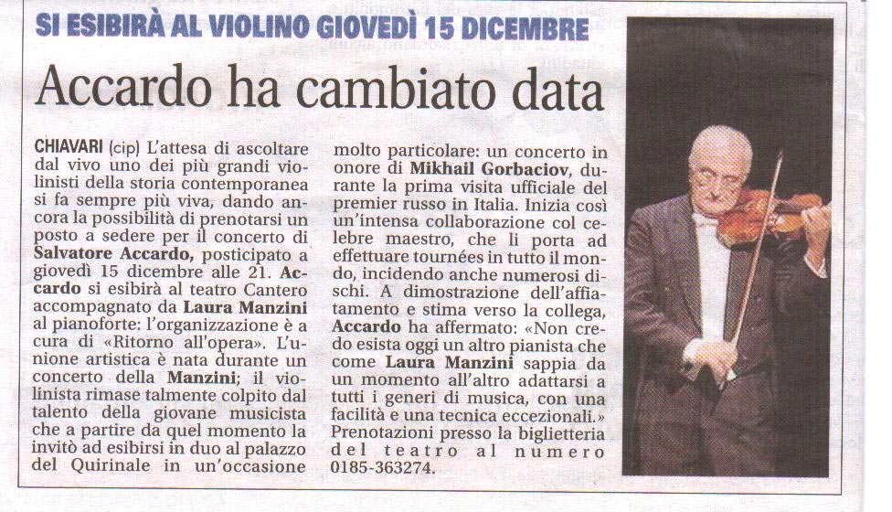 02.12.2011 – IL NUOVO LEVANTE – Salvatore Accardo in Concerto