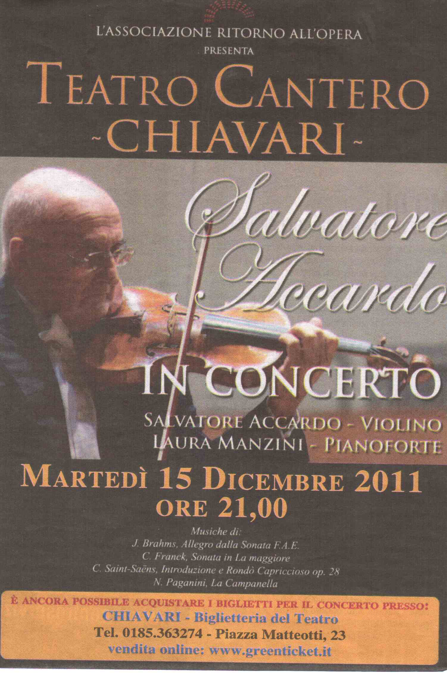 08.12.2011 – IL NUOVO LEVANTE – Salvatore Accardo in Concerto